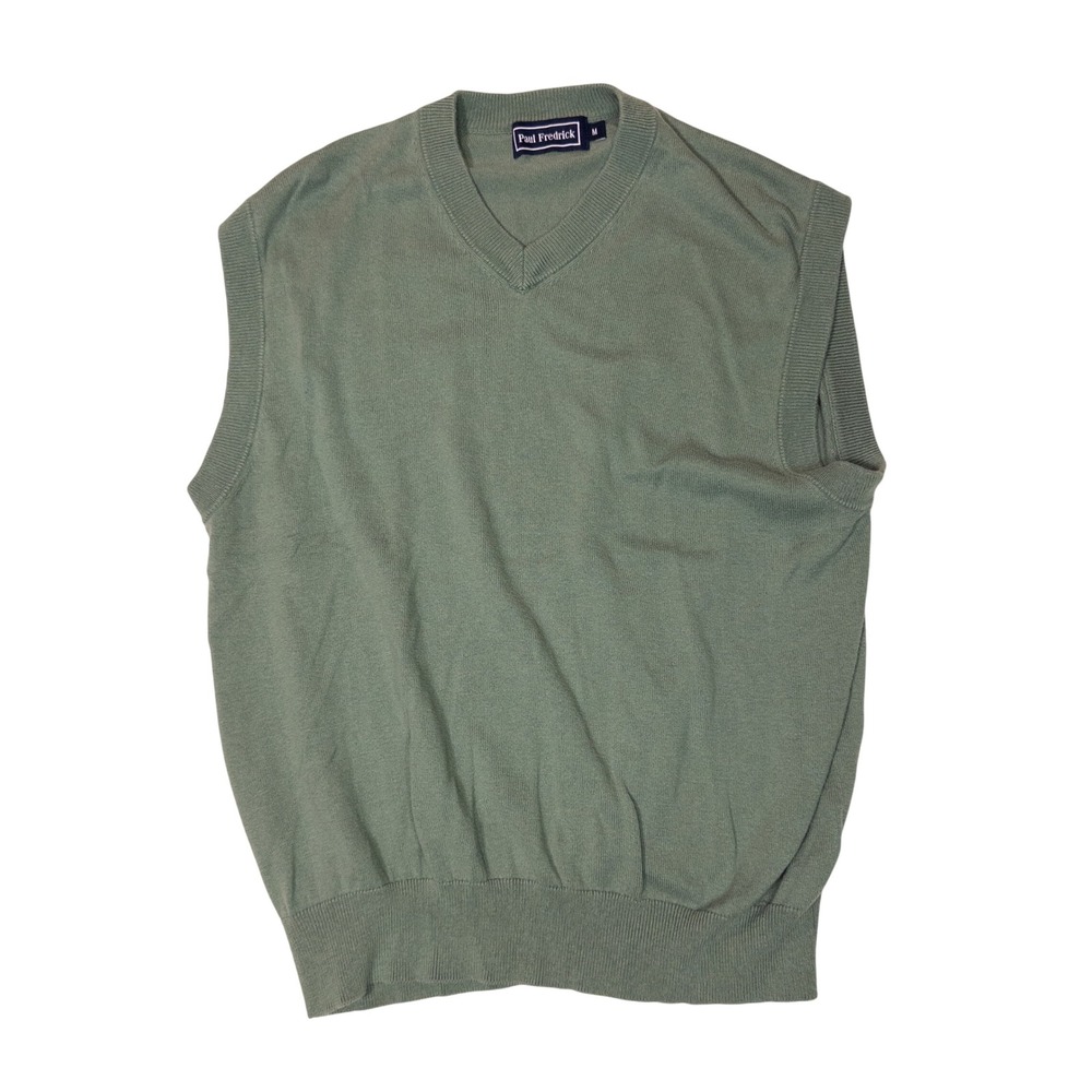 Paul Fredrick Sweater Vest Mens M Green Silk Cotton Cashmere V-Neck